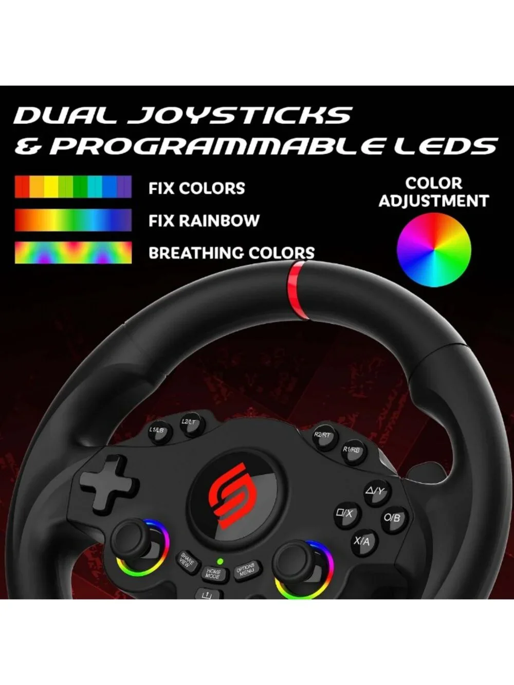 RGB Gaming Steering Wheel with Switch for PS4, Xbox & PC - Racing Accessory